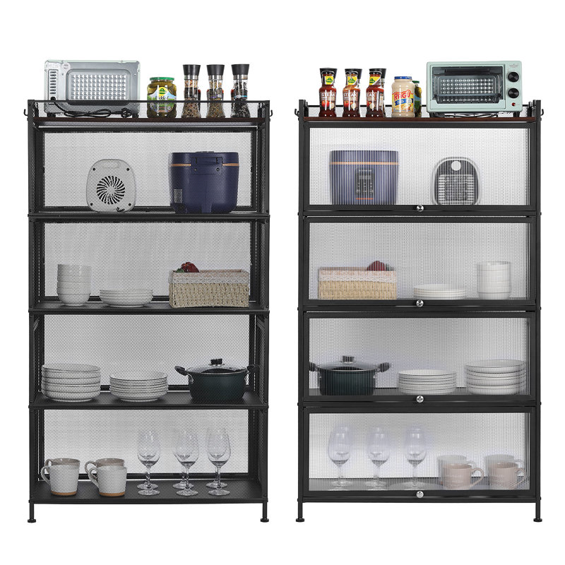 Armoire de rangement 31,5 pouces à 4 niveaux avec porte PC transparente pour garde-manger