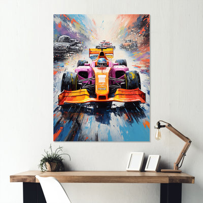 Formula Race On Colorful Fauvist Speed Track II - Race Tracks Metal Wall Art