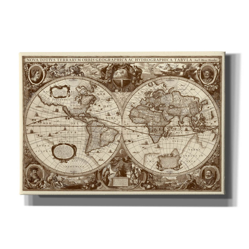 «Aleska Nova Totius Terrarum Or bis Tabula» par Hines, art mural sur toile, H 18 po x l 26 po x P 0,75 po, Brun