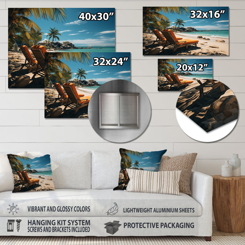 Beach Tropical Dream II - Décoration murale nautique et plage en métal, H 30 po x l 40 po x P 1 po
