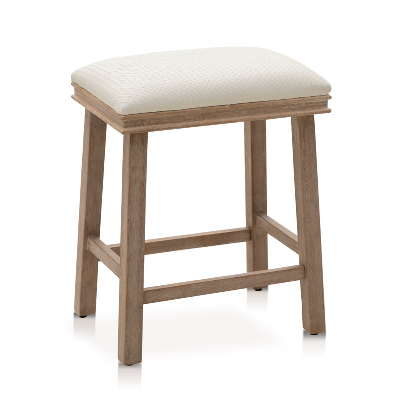 24" Backless Kitchen Counter Stool With Sponge Upholstery, White, Tan