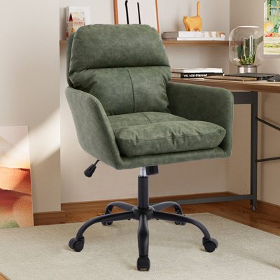 Cuir artificiel, similicuir, base noire, hauteur réglable, convient au bureau, à la chambre à coucher, à la coiffeuse et à d'autres environnements. Une chaise de bureau, vert