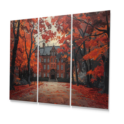 «Brown Red University Residence Hall In Autumn II - College & University Buildings», ensemble de reproduction d'art mural