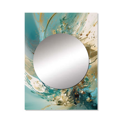 Sayim Turquoise Yellow Captivating Liquid Ink - Marble Wall Mirror, Modern Decorative Mirror, Printed Metal Art