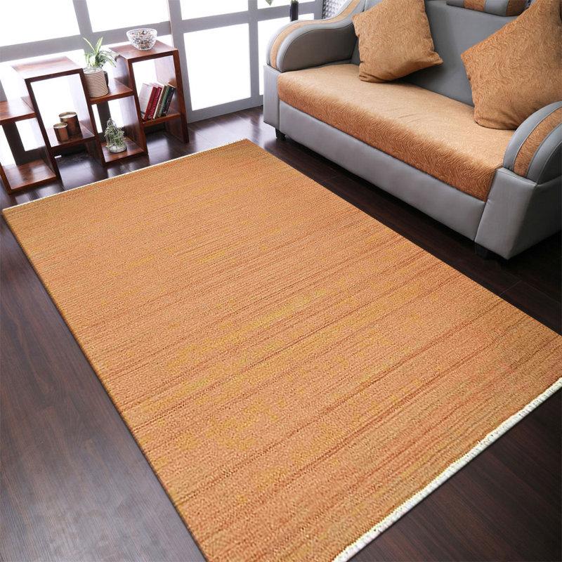 Joc Hand Woven Flat Weave Kilim Wool Eco-Friendly Area Rugs  -  Rectangle, Dark Orange Color, Plain Solid Design, Low Pile  Handmade Area Rugs for Living Room, Bed Room