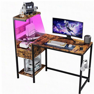 Bureau d'ordinateur avec prise de courant et tablettes de rangement, table d'écriture avec ports USB, station de travail pour PC
