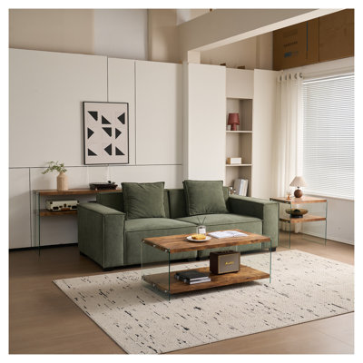 Console moderne en noyer et verre