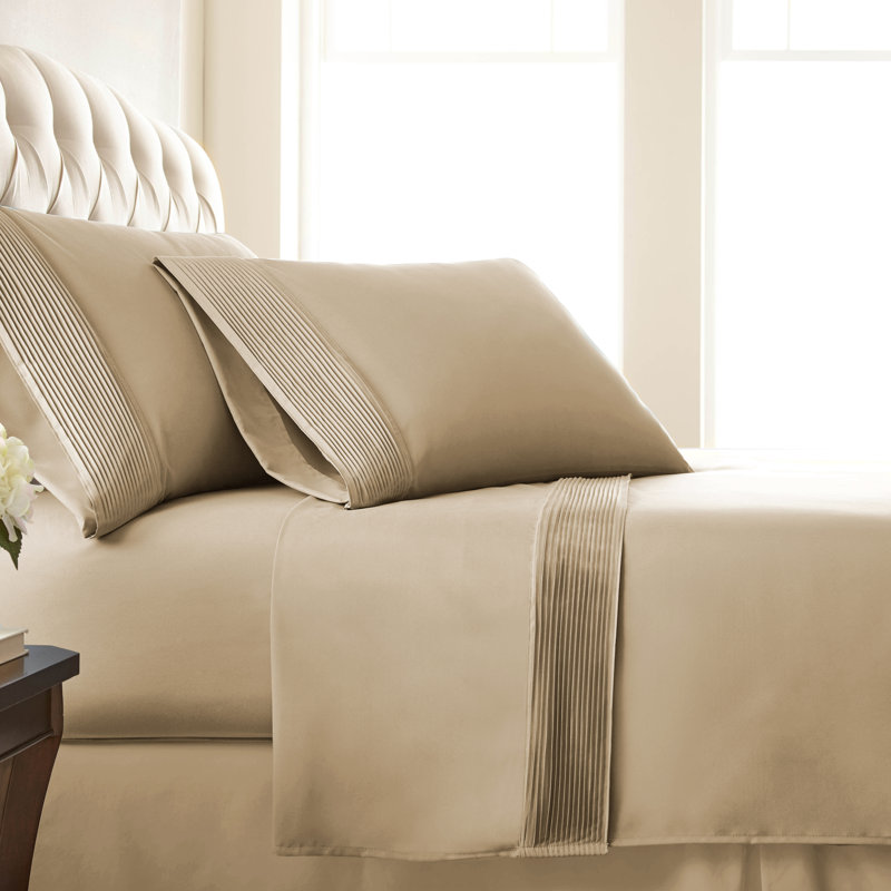 Vilano Springs Extra Deep Pocket Bed Sheet Set with Pleated Hem, Easy care, Pet Hair Resistant, Soft Sand