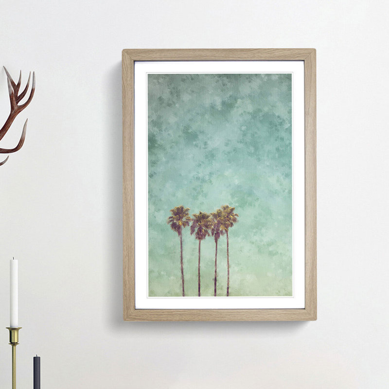 Summertime Palm Trees - Picture Frame Painting Print, 87cm H x 62cm W x 2cm D, Oak Framed