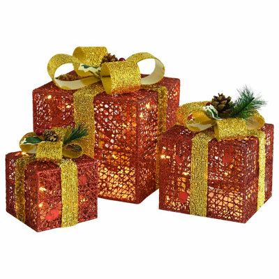 VidaXL Christmas Gift Boxes 3 Pieces Decorative Xmas Gift Box with LED Lights