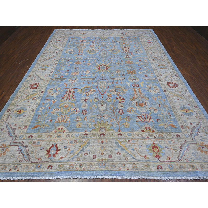 Tapis oriental bleu à motif de fines herbes Aryana Peshawar 9 pi 1 po x 11 pi 7 po Ruddy