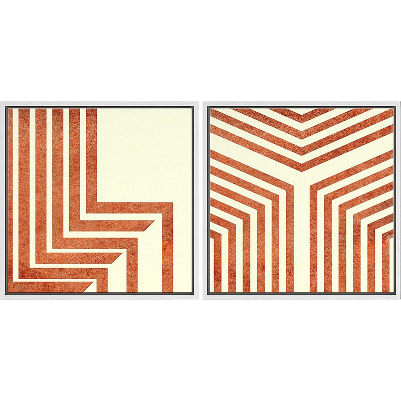 Geometric Line Framed On Canvas 2 Pieces Print, 16" H x 32" W x 1.5" D, White Framed
