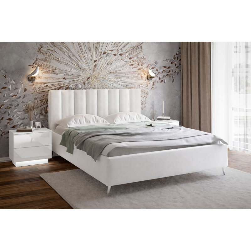 Vicente Upholstered Ottoman Storage Bed, White, European Double