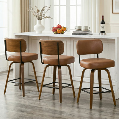 30" Swivel Upholstered Bar Stool with Walnut-Finish Bentwood Frame