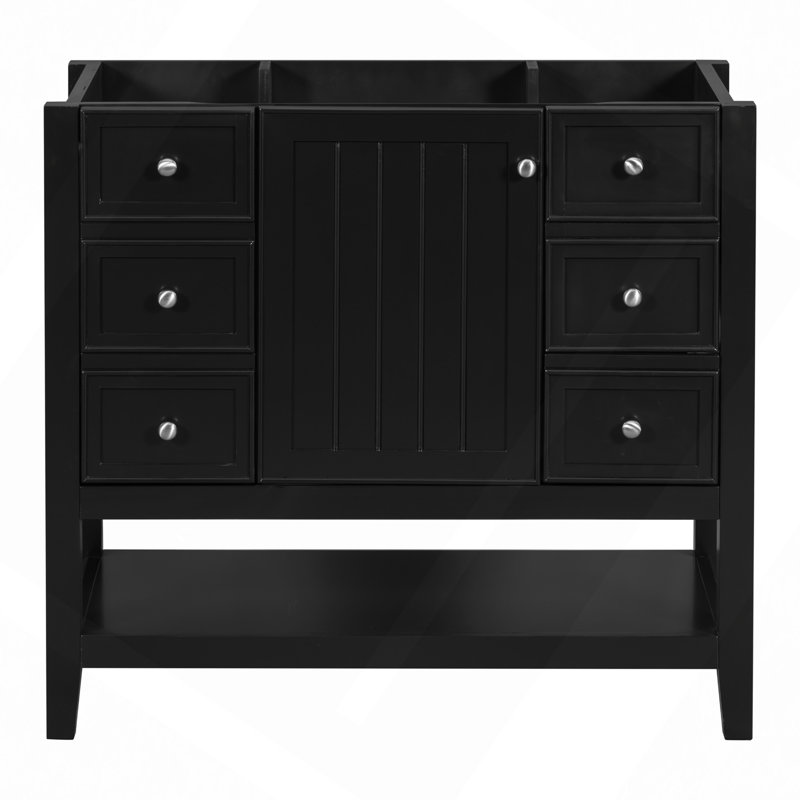 Meuble-lavabo 36 po sans lavabo, base d'armoire seulement, une armoire et trois tiroirs, Noir