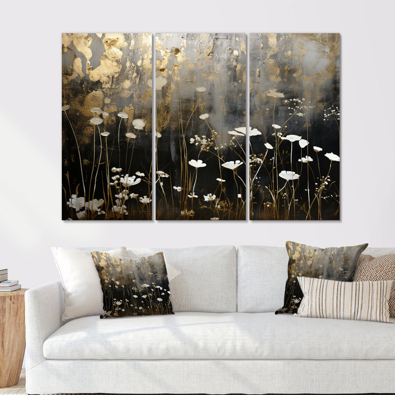 «Gilded Garden Blooming Meadows III», ensemble de reproductions d'art mural, Toile tendue, H 28 po x l 36 po x P 1 po