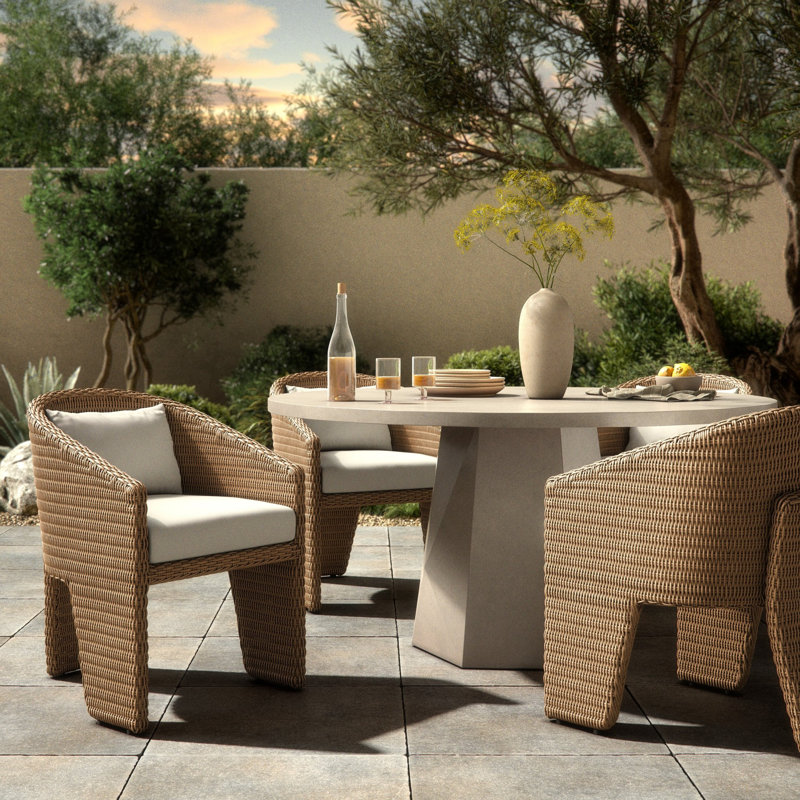 Fae Outdoor Dining Armchair, Vintage Natural Wicker/White Performance Olefin