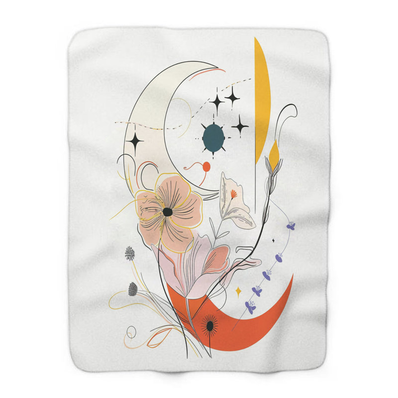 Boho croquis de fleurs - couverture sherpa de qualité supérieure - reproduction d'art luxueuse, Lit simple