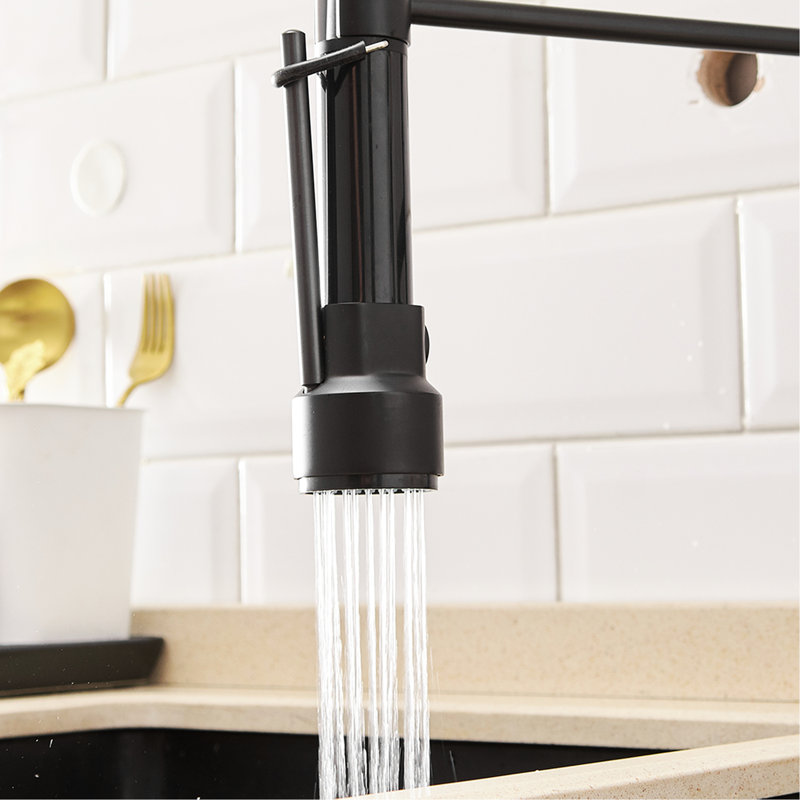 Robinet de cuisine commercial avec tirette vers le bas, eau chaude et froide, nickel noir pour évier à levier unique, matériau laiton, couleur