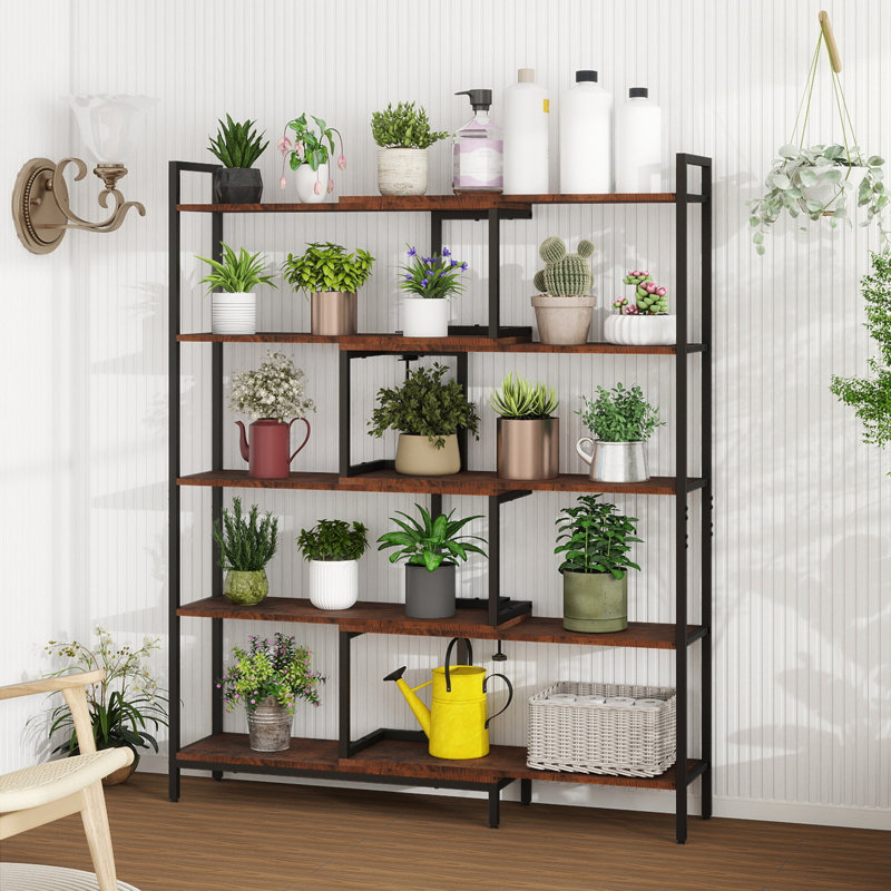 Expandable Corner Bookcase With 5 Tier Shelves, Wooden Storage Rack, Display Bookshelf, Space Saving