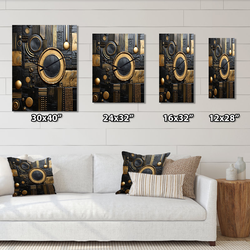 Esoteric Knowing In Teal And Gold III - Modern Geometric Wall Clock Oversized, 32" H x 24" W x 1" D