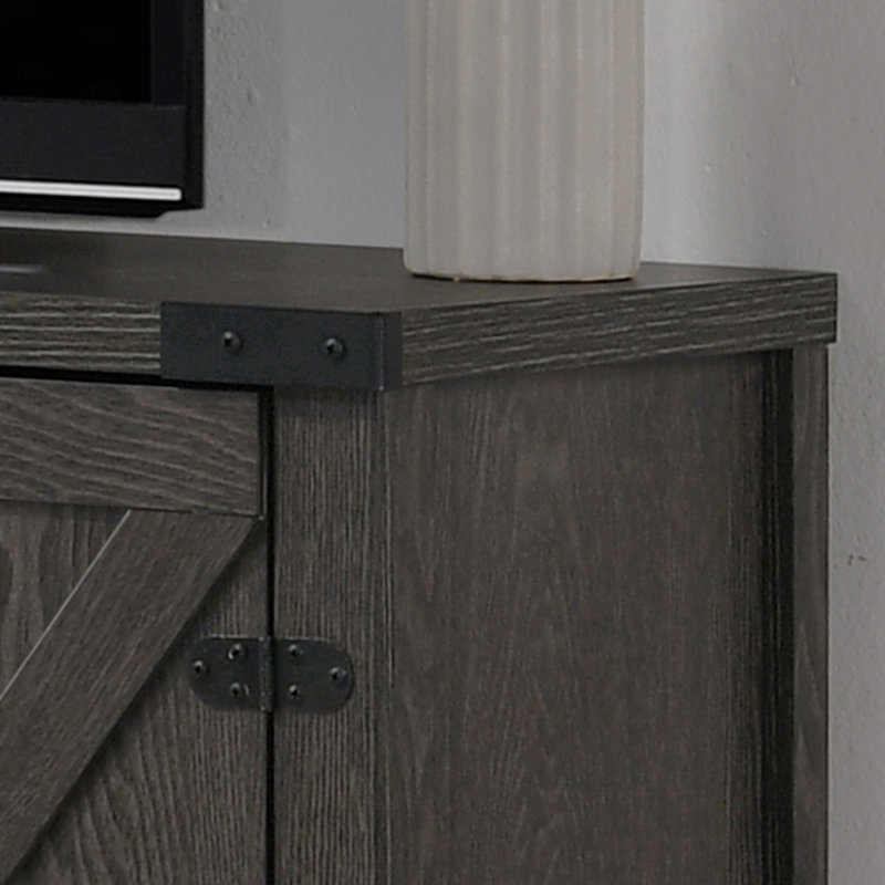 Meuble télé de 58 po de largeur avec 2 tablettes ouvertes et 2 armoires, Gris foncé