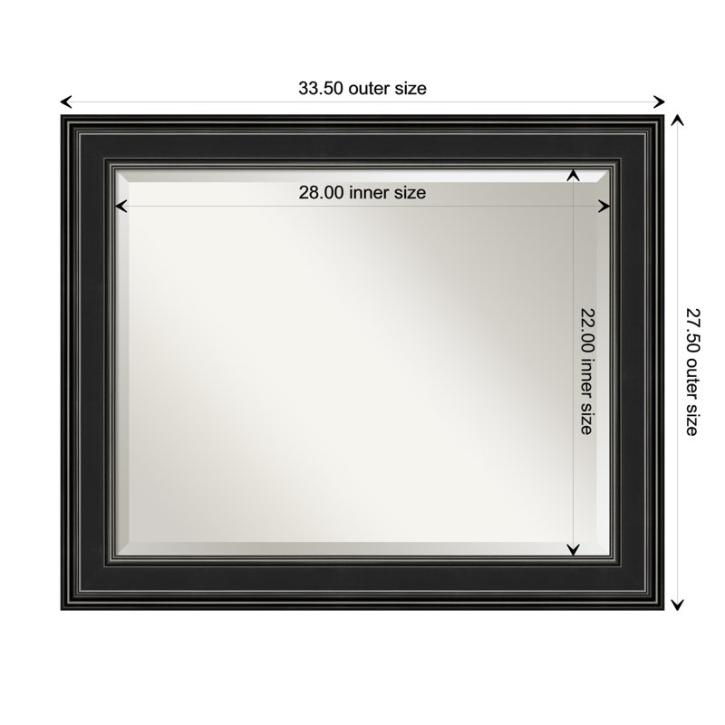Ridge Black Rectangular Polystyrene Framed Bathroom Vanity Mirror 34x28