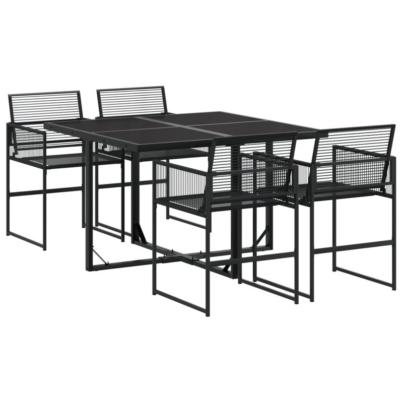 4 - Person Wicker Patio Dining Set with Rectangular Table, Black