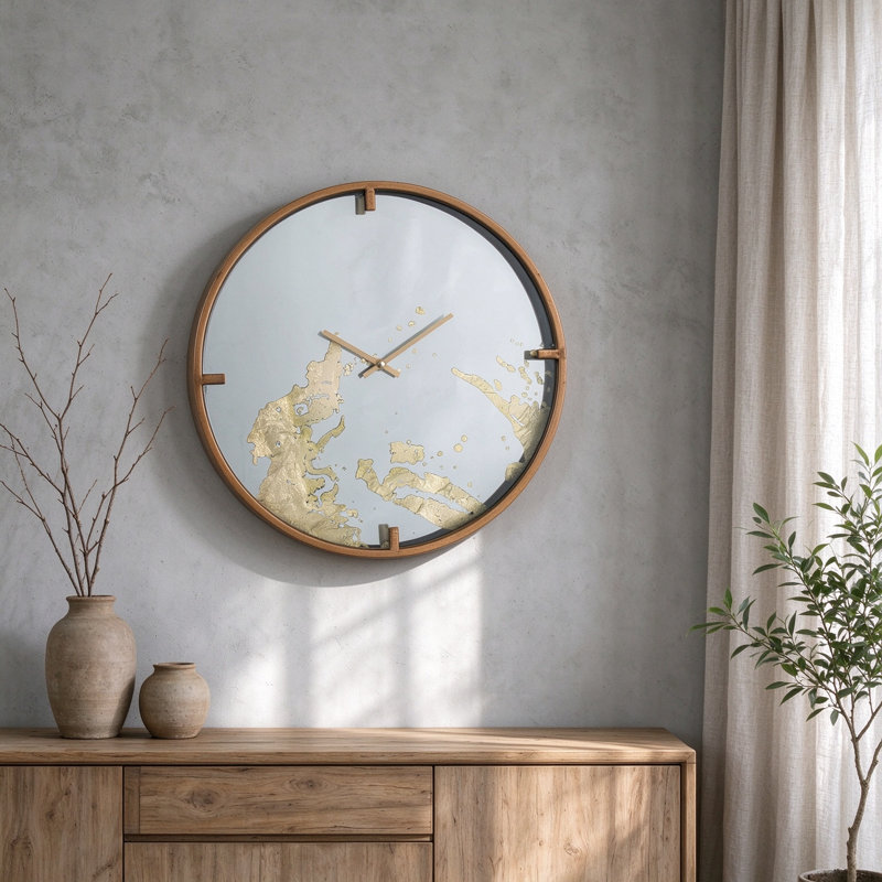 15.7 x 2.4" minimalist gold mirrored round wall clock