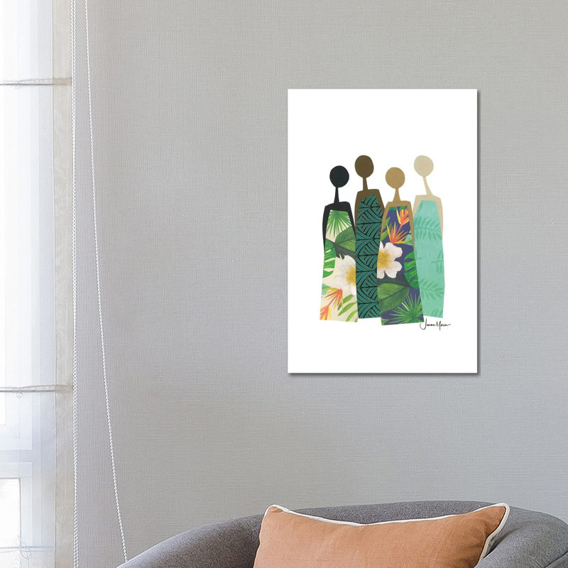 Diverse Women In Tropical Dress by LouLouArtStudio - Print on Canvas, 66.04cm H x 45.72cm W x 3.81cm D, Wrapped Canvas