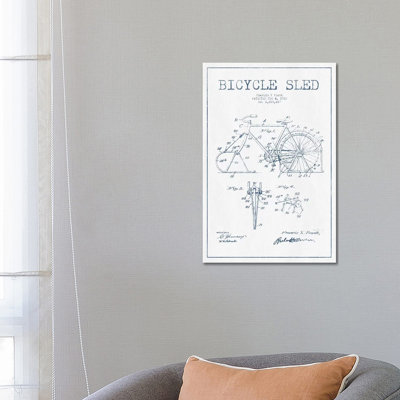 Francis X. Frank Bicycle Sled Patent Sketch (Ink) by Aged Pixel - Wrapped Canvas Gallery-Wrapped Canvas Giclée