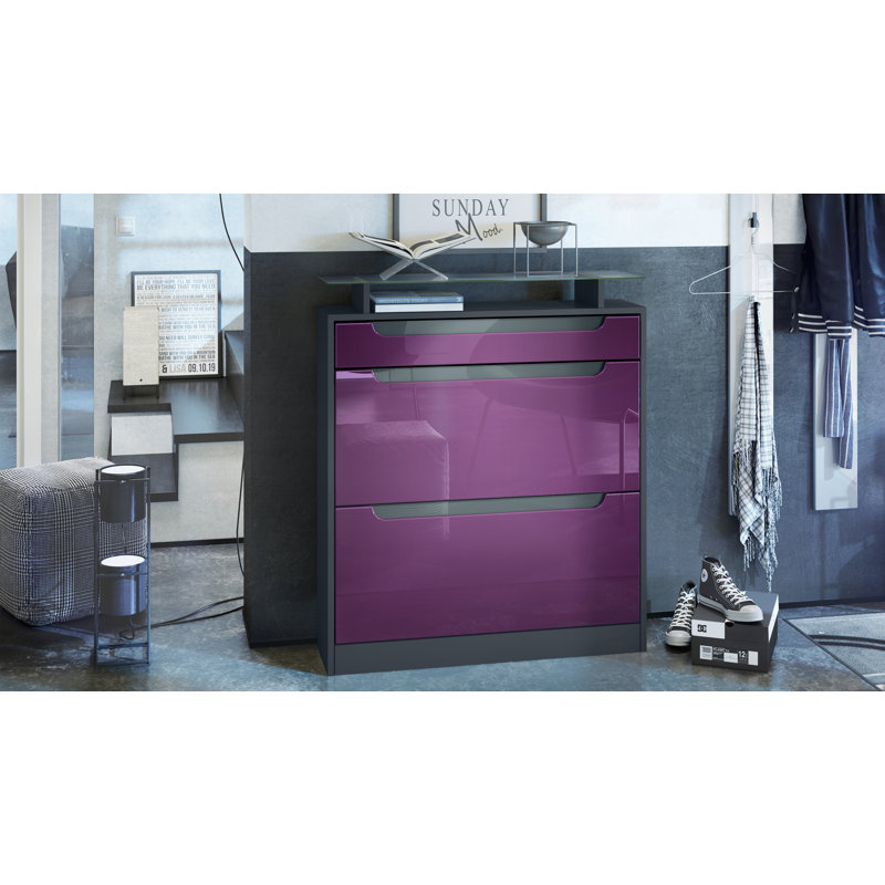 16 Pair Shoe Storage Cabinet, Purple/Dark Grey