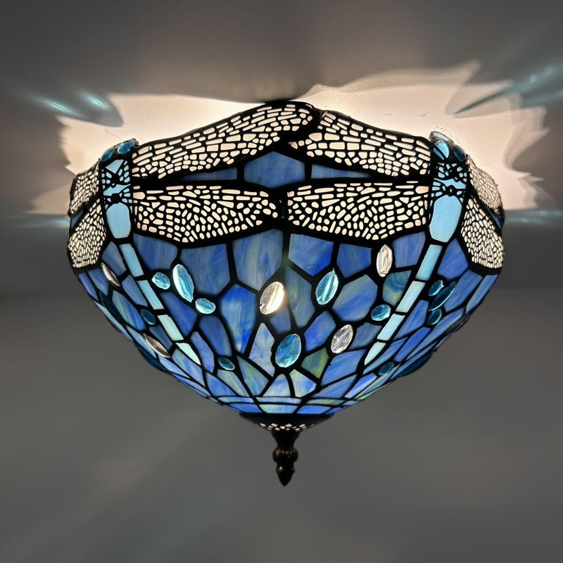 Tiffany Glass Flush Mount, Blue