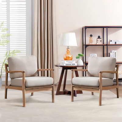 Lachaun 25" Wide Linen Upholstered Arm Accent Chair with Wooden Legs