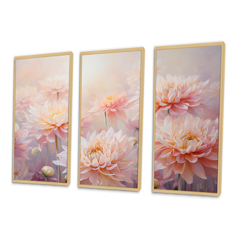 «Enchanting Chrysanthemums Flowers I», ensemble d'art sur toile Flower Field, Cadre naturel flottant