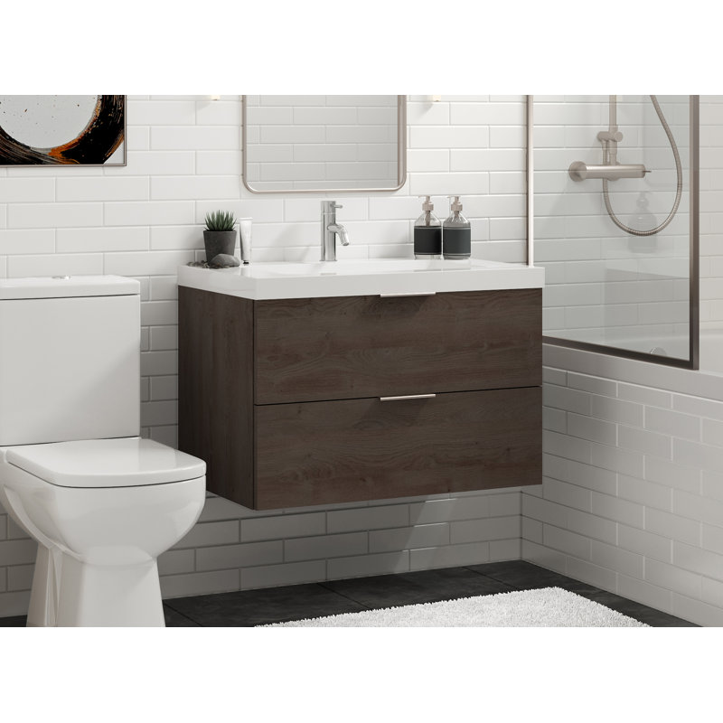 Avila 24" W Wall Mounted Single Bathroom Vanity, Glossy White/Single, Matte Black, White Acrylic