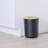 iDesign Eco Vanity Ceramic Steel Waste Basket with Wood Lid, Matte Black/Natural Wood