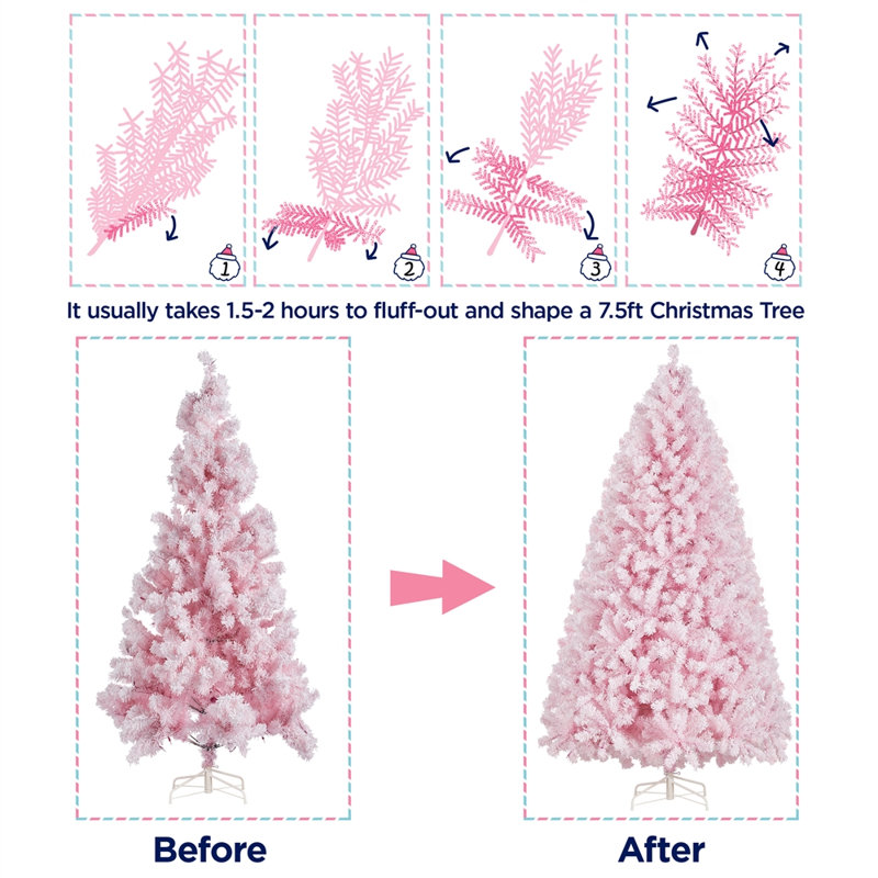 Arbre de Noël artificiel floqué pré-éclairé avec base pliable, 7.5'