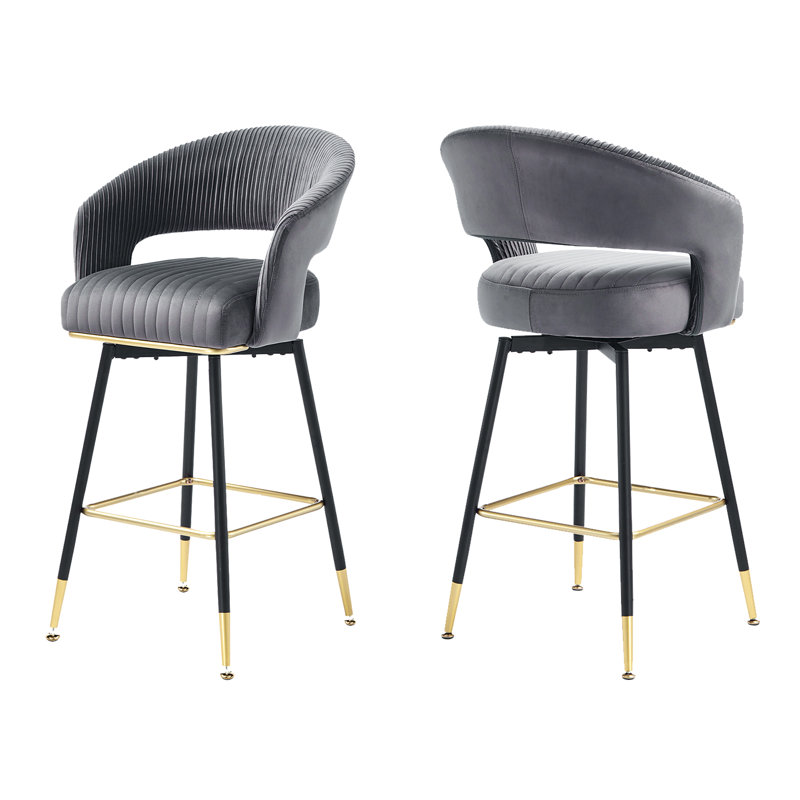 Roellig Swivel Upholstered Bar Stool with Metal Frame, Gray