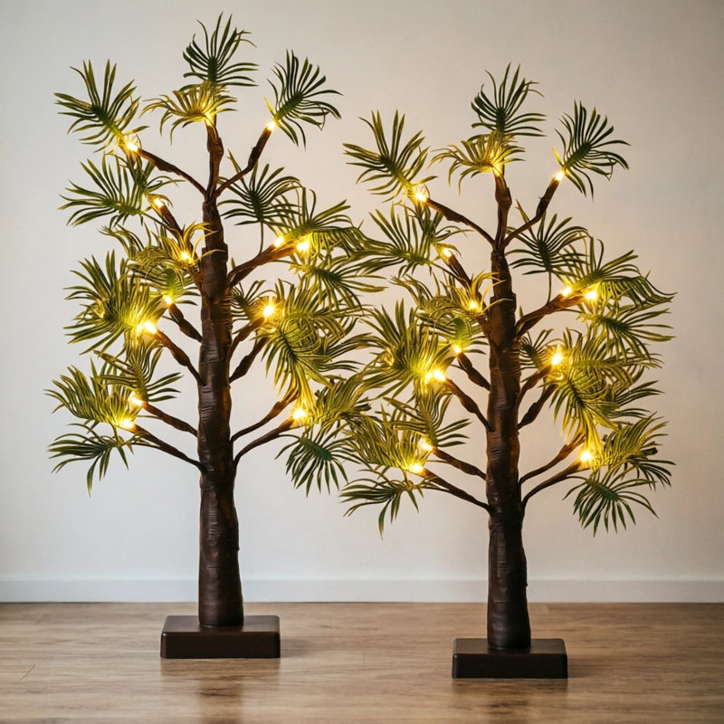 Lighted Artificial Bonsai Tree with 48 Warm White LEDs, Battery & USB Powered, Plantain