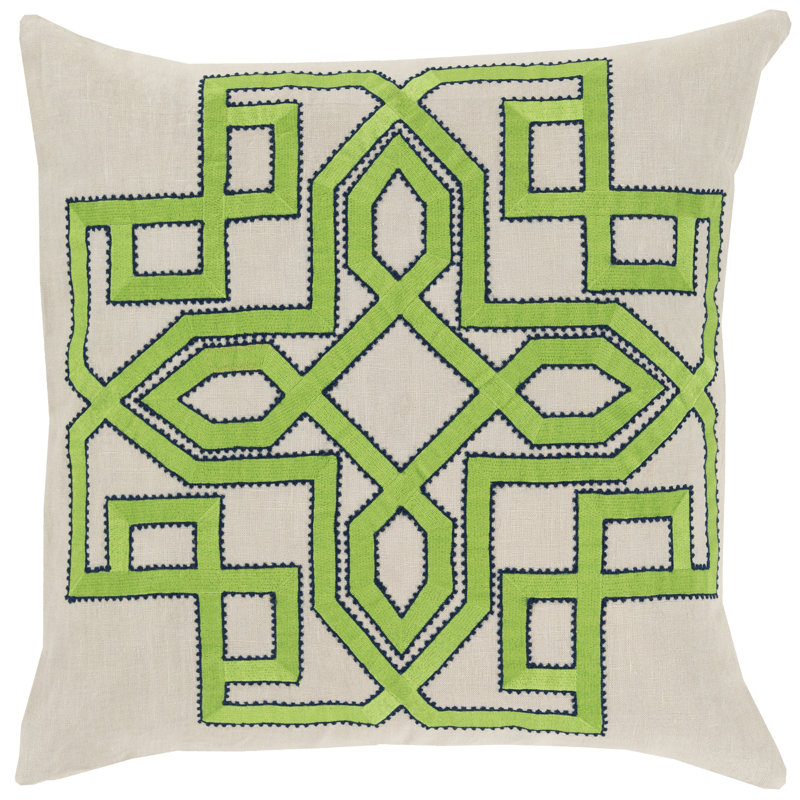 Geometric Throw Pillow, 20" H x 20" W x 4" D, Lime / Ivory, Polyester