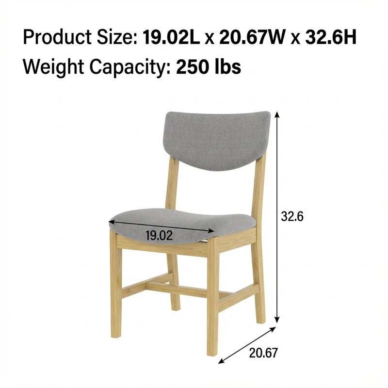 Ensemble de quatre chaises de salle à manger rembourrées en bois massif avec coussins en tissu confortables, Gris, Noyer