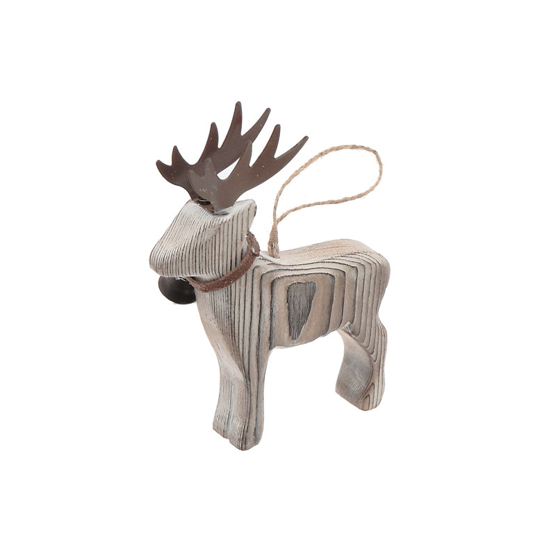 Figurine décorative en forme d’orignal avec cloche en bois