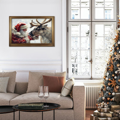 Père Noël, art mural sur toile, Santa & Elk
