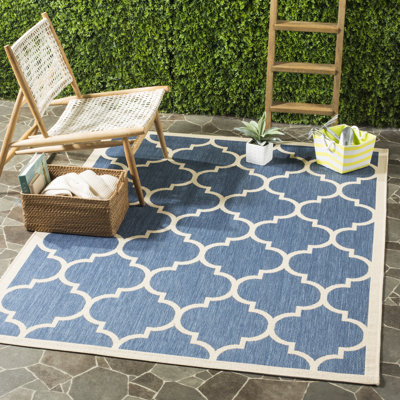 Katz Hand Hooked Navy/Beige Indoor/Outdoor Rug