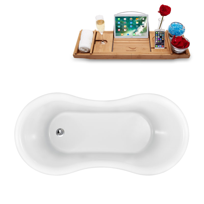 1579.9mm x 779.8mm Freestanding Soaking Acrylic Bathtub, Polished Chrome, Polished Chrome