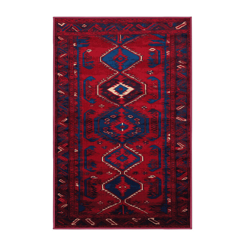 Tapis rouge turc lavable à la machine, Rectangulaire 3 pi x 5 pi