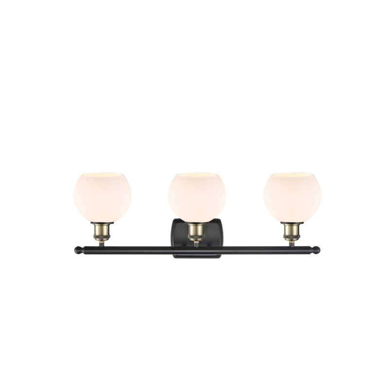 Éclairage pour salle de bain 3 lumières Cindi, Blanc mat, Incandescente, Laiton antique noir