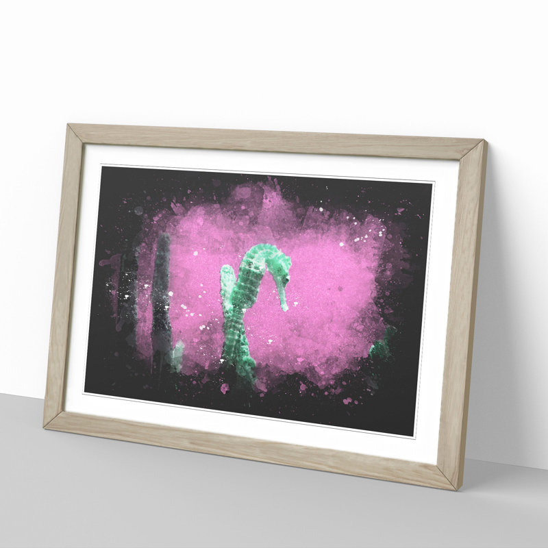 Green Seahorse - Picture Frame Graphic Art, 48cm H x 65cm W x 2cm D, Oak Framed