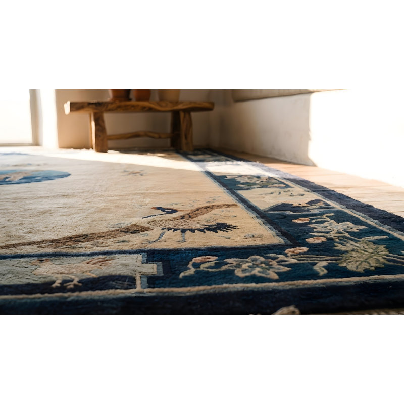Knotted Antique Ivory 1920s Wool Room Size Chinese - Peking Rectangle Rug
